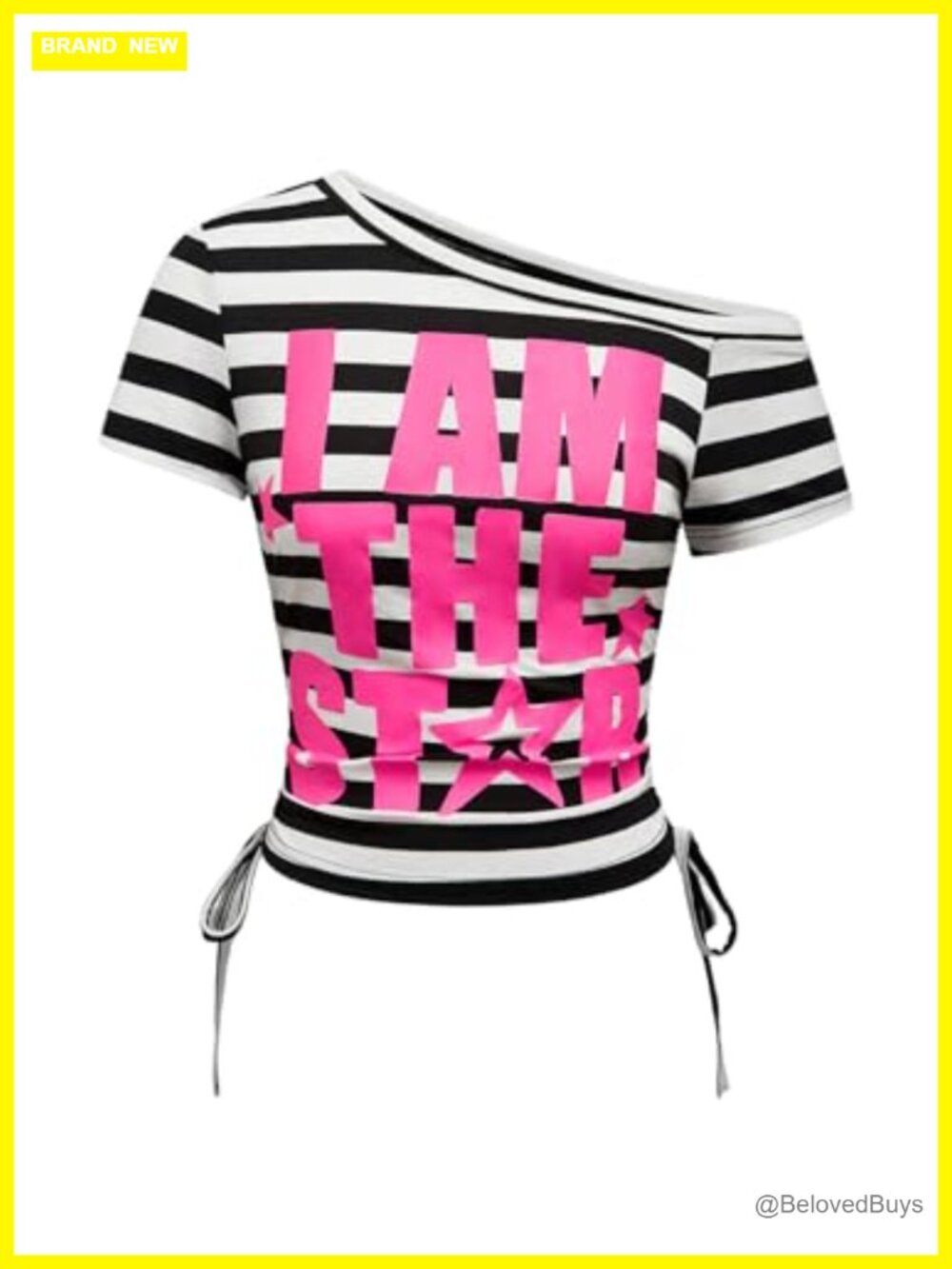 Y2K Off Shoulder Graphic Tee Goth Striped Cinched Waist Top